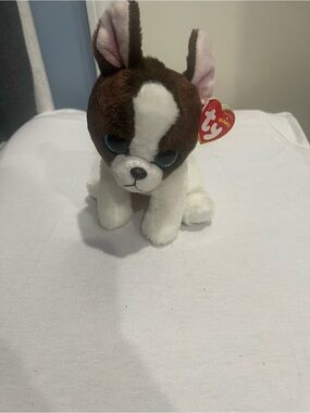 Ty Brown and White Plush Puppy with Blue Eyes
